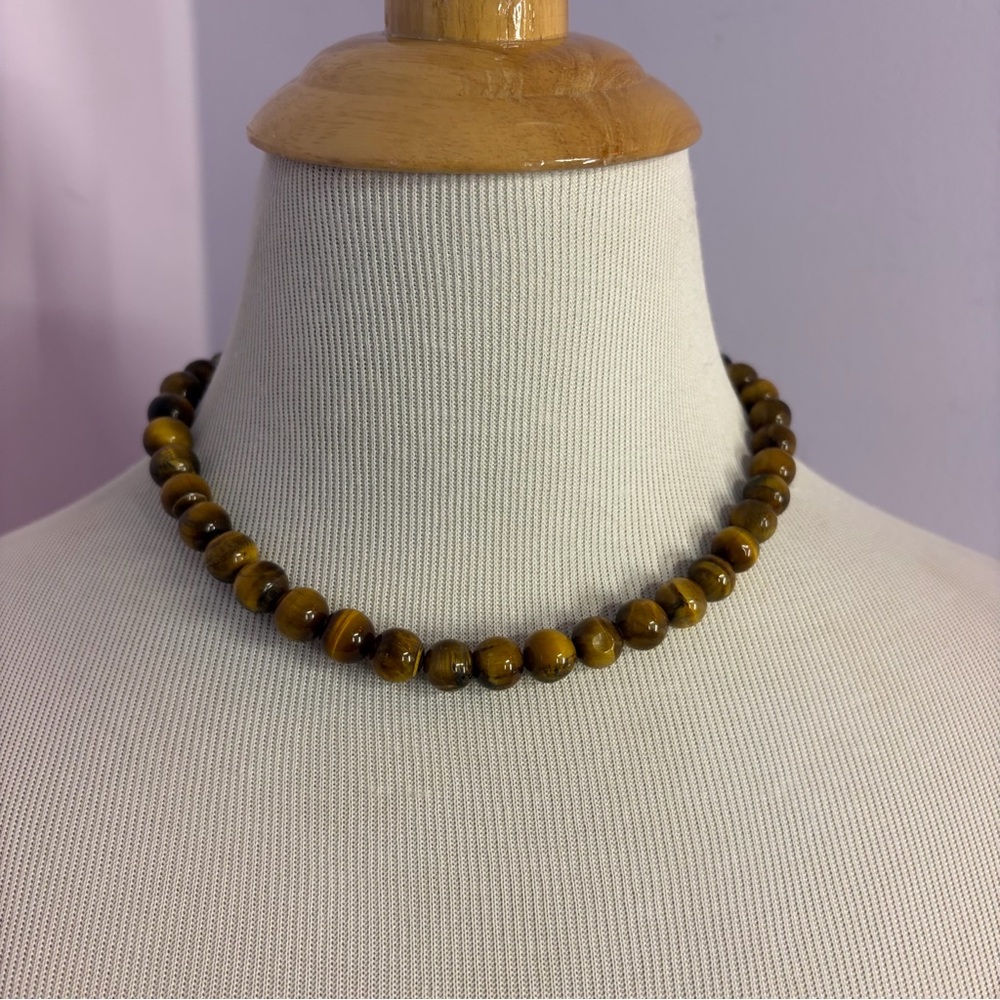 Tiger Eye Beaded Necklace - Brown